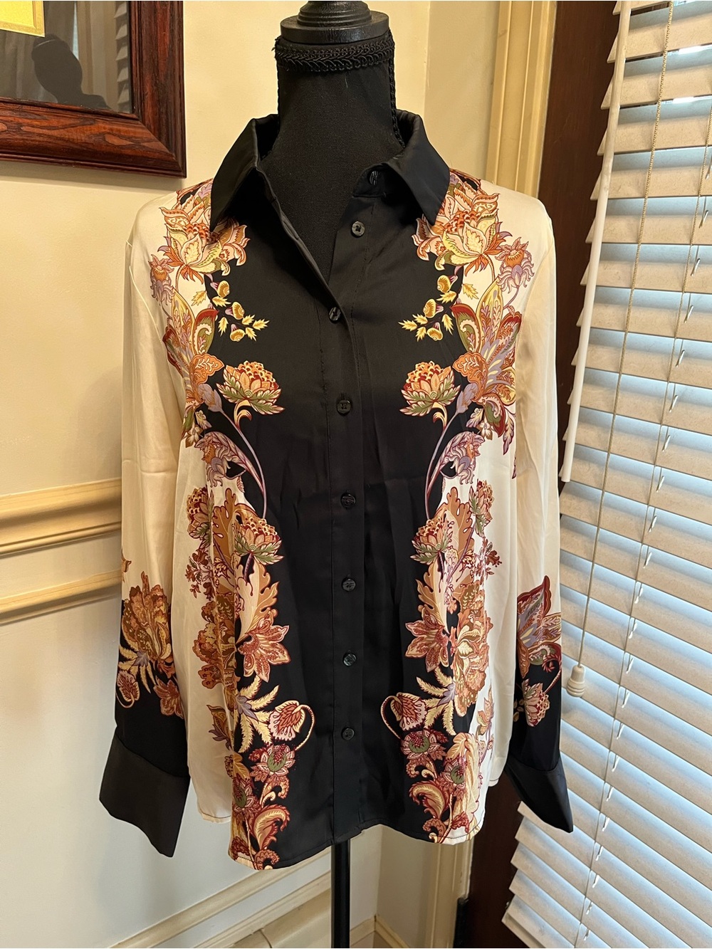 Rachel Zoe Cream and Black Floral Button-Down Shirt